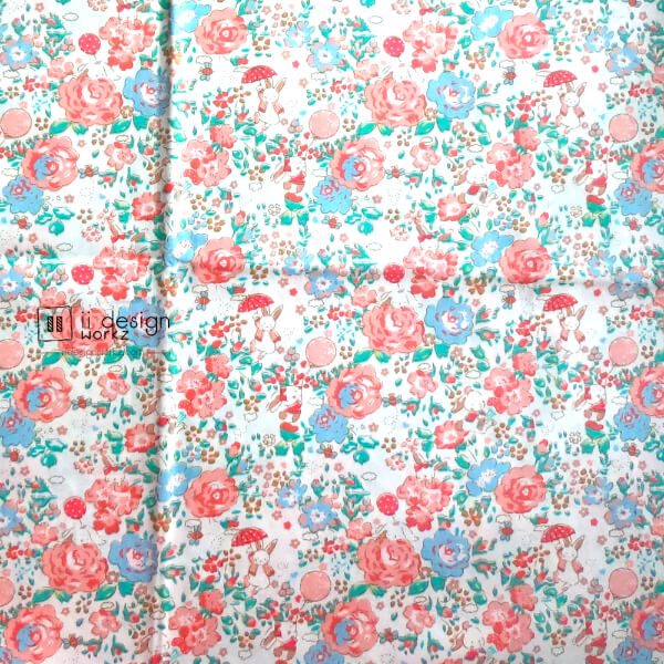Cotton Fabric Singapore: Standard - Rose and Rabbit Bunny Cotton Fabric「 ii Design Workz 」