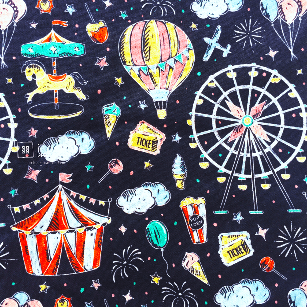 Cotton Fabric Singapore: A Day to The Circus Midnight Blue Cotton Fabric「 ii Design Workz 」
